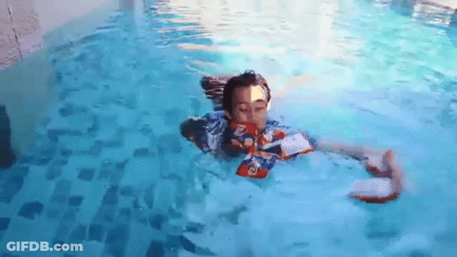 Asian Guy Drowns Grabbing Chips In Water GIF