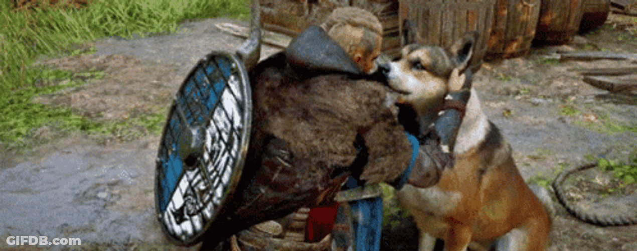 Assassin's Creed Valhalla Petting Dog GIF