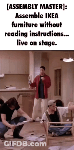 Assembly Master Assemble Ikea Furniture Without Reading Instructions ... Live On Stage .. GIF