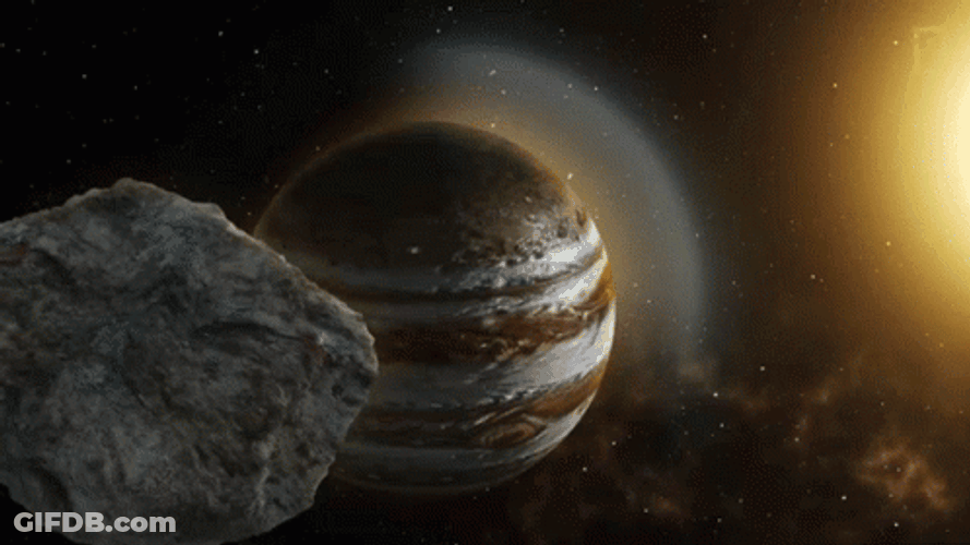 Asteroid Approaching Jupiter GIF