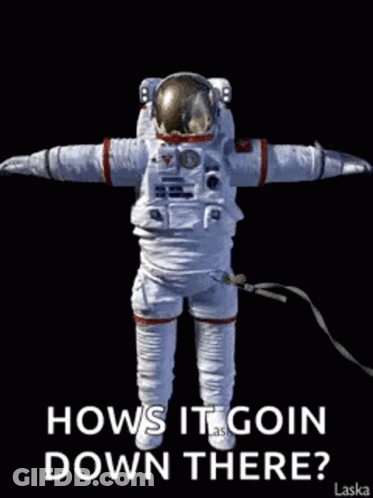 Astronaut Arms Outstretched Saying How's It Goin Down There GIF