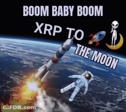 Astronaut Flying In Space Boom Baby Boom XRP To The Moon GIF