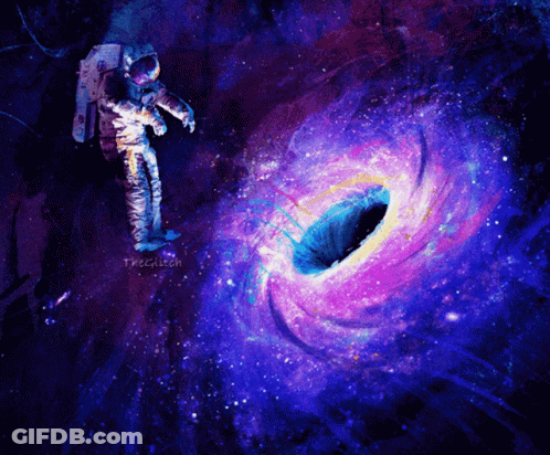 Astronaut Flying Through Black Hole With Watermark Trecglitch GIF
