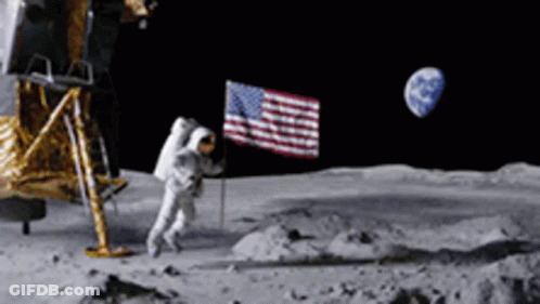 Astronaut Holding American Flag On Moon GIF