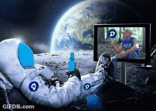 Astronaut Laying On Moon With Beer And Digitsys Sign GIF