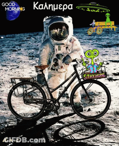 Astronaut Riding Bike Saying Stay Home GIF