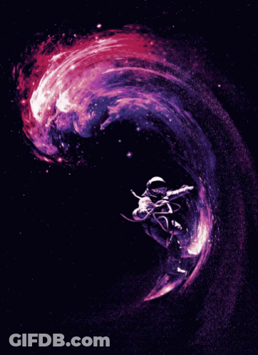 Astronaut Riding Wave In Purple Space GIF