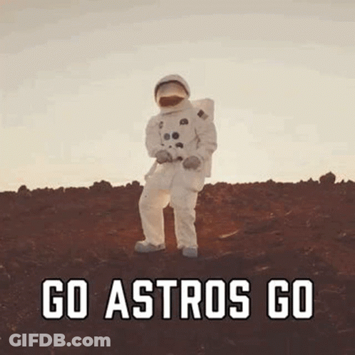 Astronaut Standing In Dirt With Go Astros Go GIF