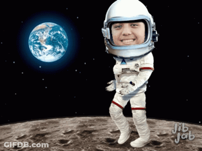 Astronaut Walking At The Moon Against Planet Earth GIF
