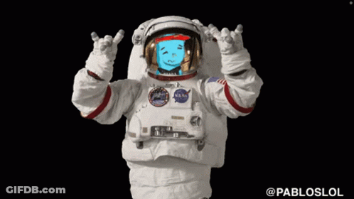 Astronaut With Blue Face Making Rock Sign GIF