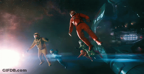 Astronauts Flying In Space With Orange Suit GIF