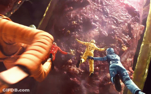 Astronauts Flying With Letter A On Chest GIF