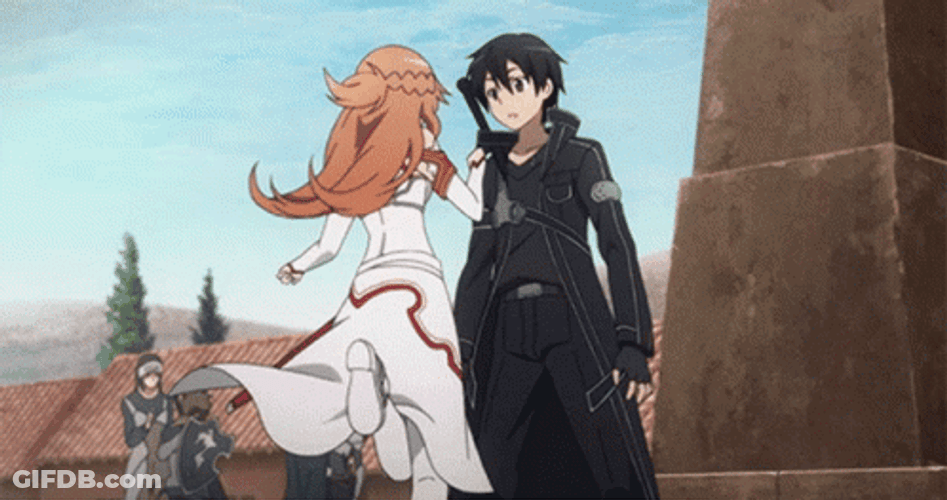 Asuna Trying To Hide By Kirito GIF