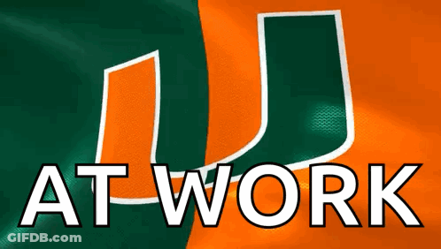 At Work Text On Green And Orange Background GIF