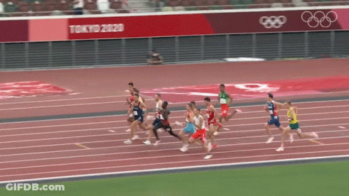 Athletes Running On Track With Tokyo 2020 Banner GIF