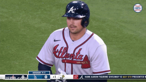 Atlanta Braves Baseball Player Looking At Scoreboard GIF