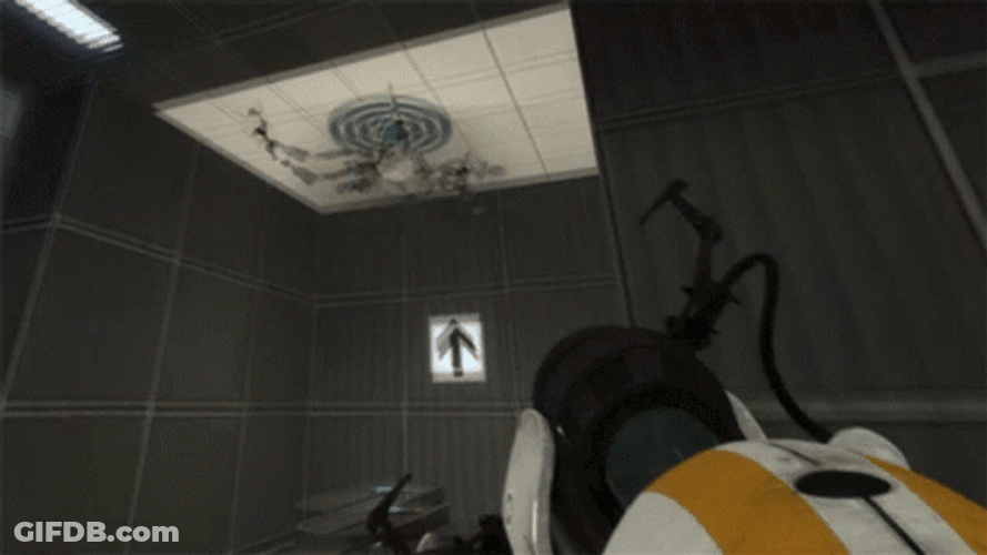 Atlas Robot Character Bouncing Off Portals GIF