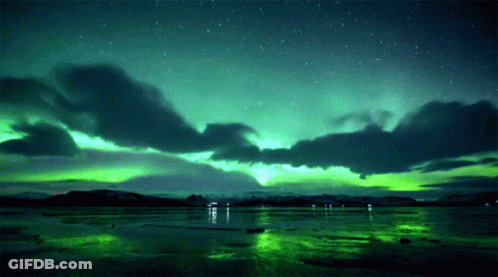 Aurora Borealis Over Lake GIF