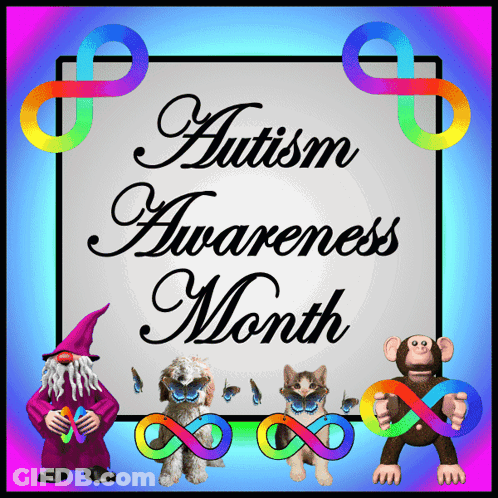 Autism Awareness Month Sign With Gnome And Animals GIF