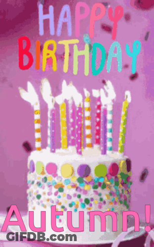 Autumn Birthday Card With Cake And Candles GIF