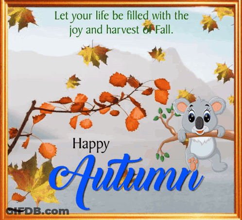Autumn Greeting Card Koala On Tree Branch GIF