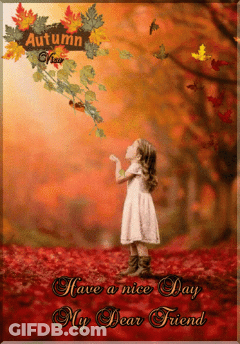 Autumn Greeting Card Little Girl In Woods GIF