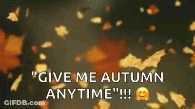 Autumn Leaves Are Falling In The Air And The Words " Give Me Autumn Anytime " GIF
