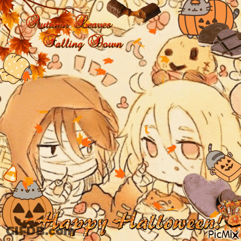 Autumn Leaves Falling Happy Halloween GIF