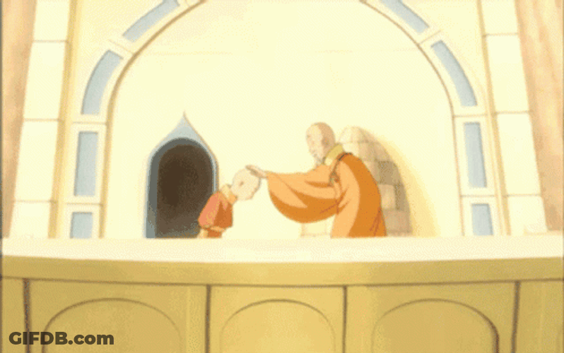Avatar Aang Bowing To His Master Statue GIF