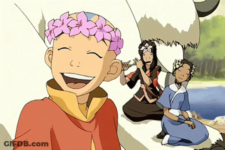 Avatar Aang Merrily Smiling While Moving His Head GIF