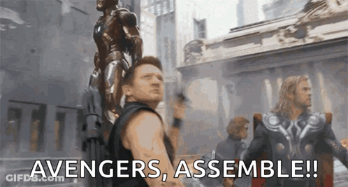 Avengers Assemble In Front Of Building GIF