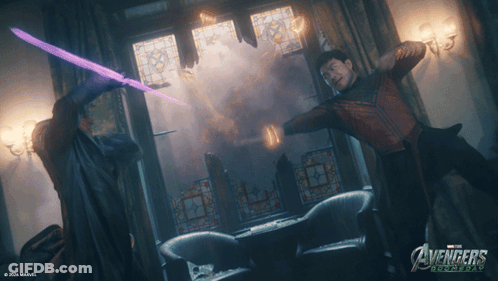 Avengers Assemble Poster Two Men Fighting GIF