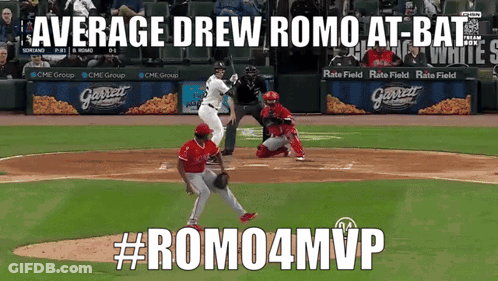 Average Drew Romo At Bat # Rom04mvp Is Displayed On The Baseball Field GIF
