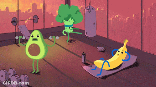 Avocado Broccoli And Banana In A Gym GIF