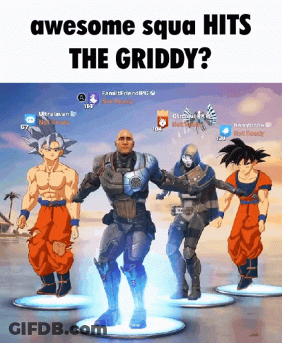 Awesome Squad Hits The Griddy Is Written On The Screen GIF