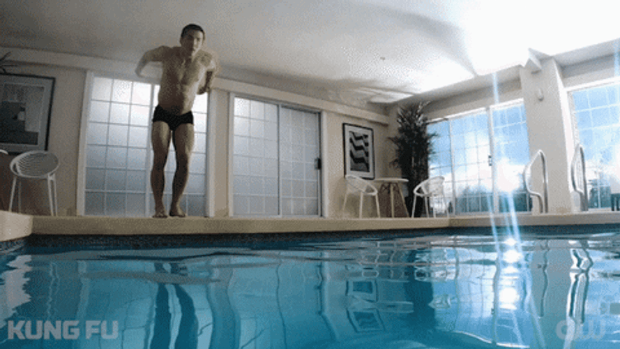 Awesome Triple Lindy Pool Dive Kung Fu GIF