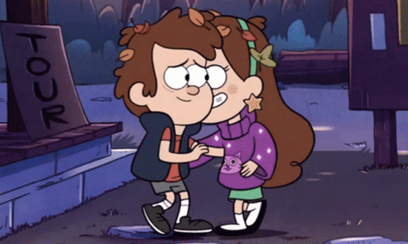 Awkward Gravity Fall Sibling Hug GIF