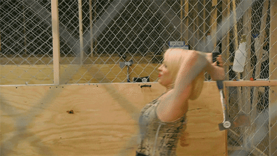 Axe Throwing Angry Woman GIF