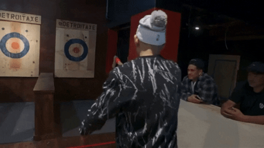 Axe Throwing Bullseye Man GIF