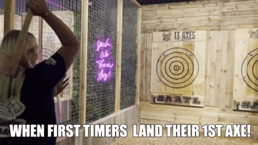 Axe Throwing Happy Woman Bullseye GIF