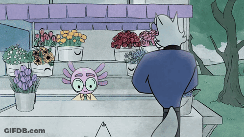 Axolotl And Wolf With Flowers GIF