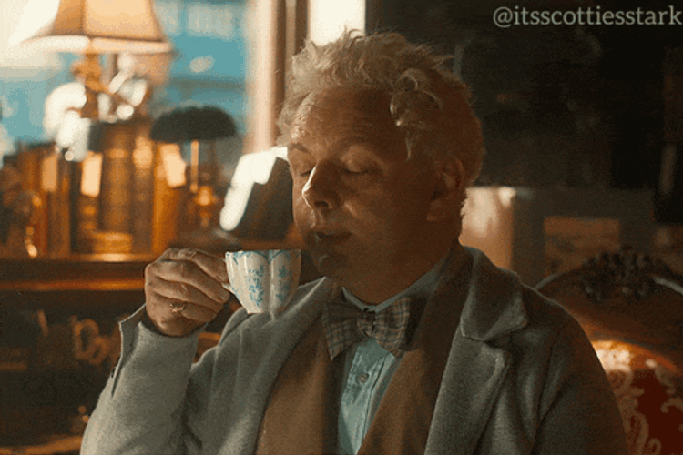 Aziraphale Tea Aziraphale Gasp GIF