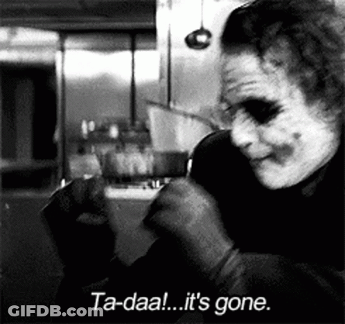B&W Joker Smoking Cigarette Ta-Daal It's Gone GIF