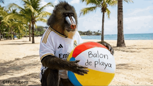 Baboon Holding Beach Ball Saying Balon De Playa GIF