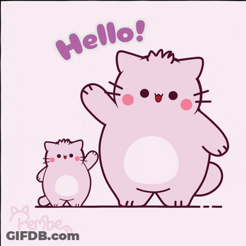 Baby And Mommy Cat Waving Hello GIF