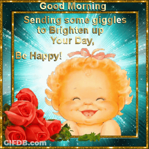 Baby And Roses Good Morning Card GIF