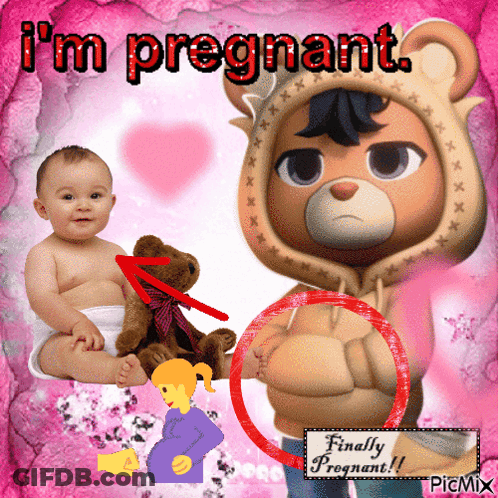 Baby And Teddy Bear Saying I'm Pregnant GIF