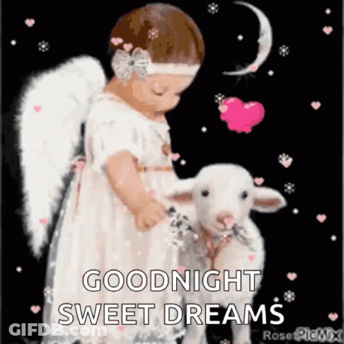 Baby Angel Holding Lamb Says Goodnight Sweet Dreams GIF