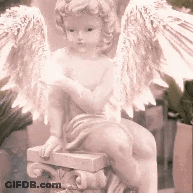 Baby Angel Statue With White Wings On Pillar GIF
