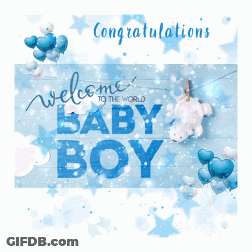 Baby Boy Congratulations Card With Balloons And Stars GIF
